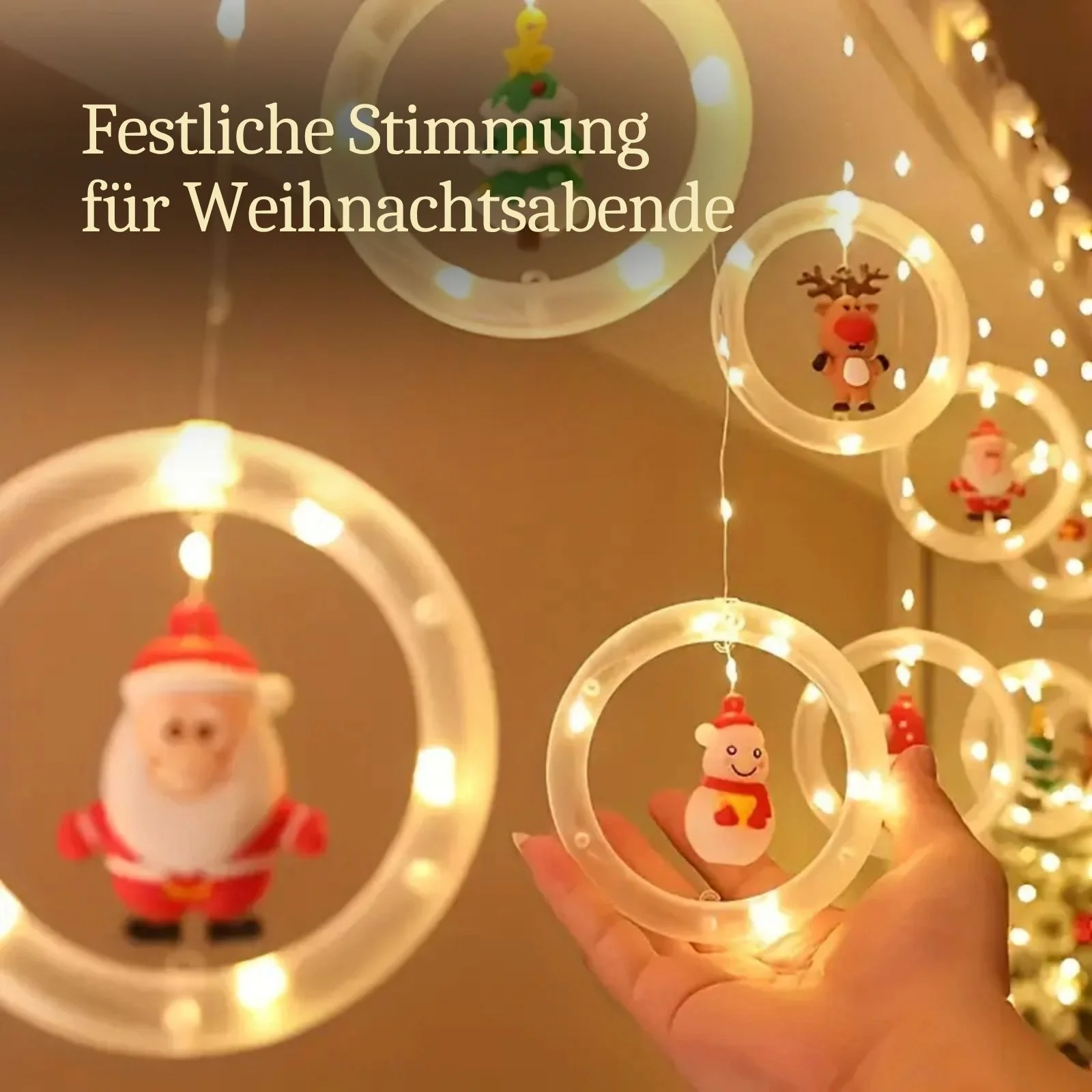 LED Weihnachtslichterkette 3m Ringlichterkette Leuchtvorhang mit Ringen - Image 2