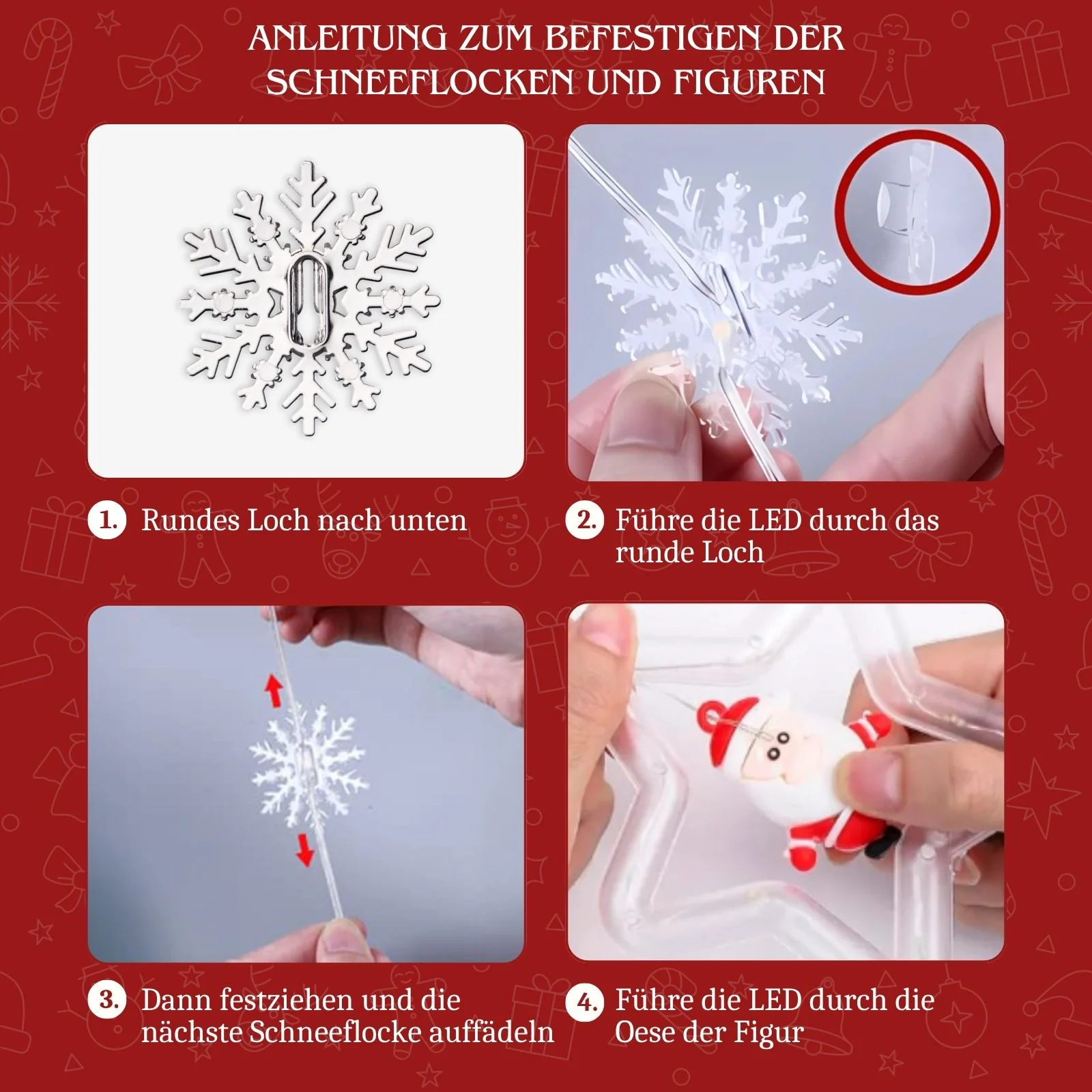 LED Weihnachtslichterkette 3m Sternen-Lichtervorhang mit Schneeflocken - Image 4
