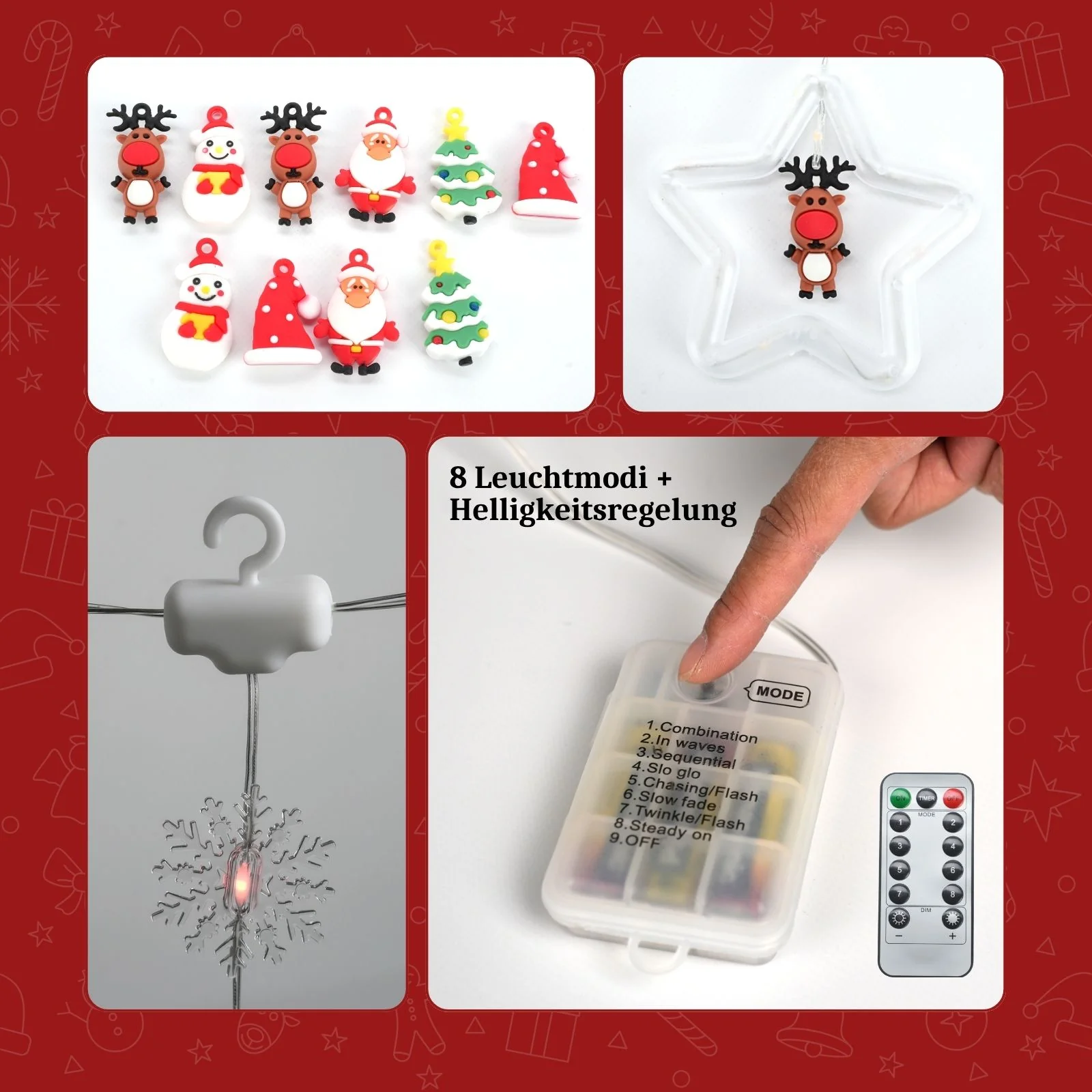 LED Weihnachtslichterkette 3m Sternen-Lichtervorhang mit Schneeflocken - Image 5