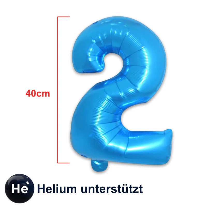 Zahlenballon Zahl 2 Blau Folienballon Geburtstagsparty Ballon 40cm - Image 2