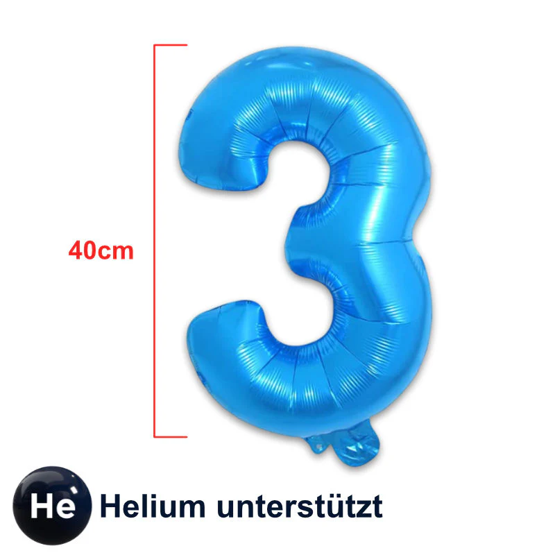 Zahlenballon Zahl 3 Luftballon Folienballon Heliumballon Blau 40cm - Image 2