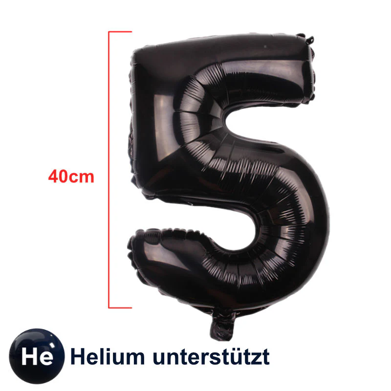 Folienballon Zahl 5 Heliumballon Zahlenballon Luftballon Schwarz 40cm - Image 2