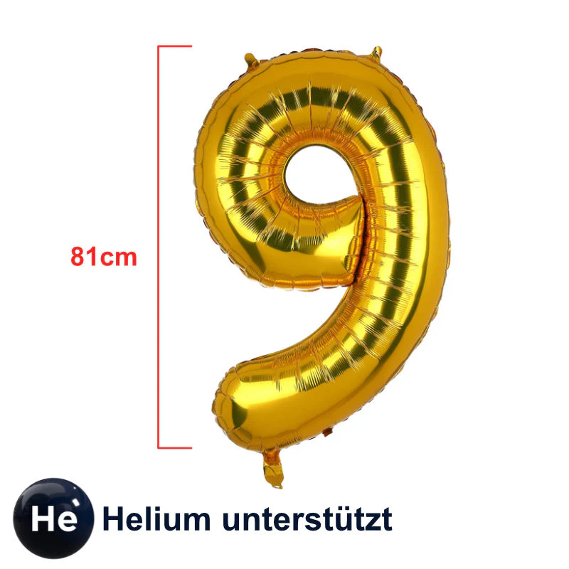 Zahlenballon Zahl 9 Golden Folienballon Luftballon Heliumballon 81cm - Image 2