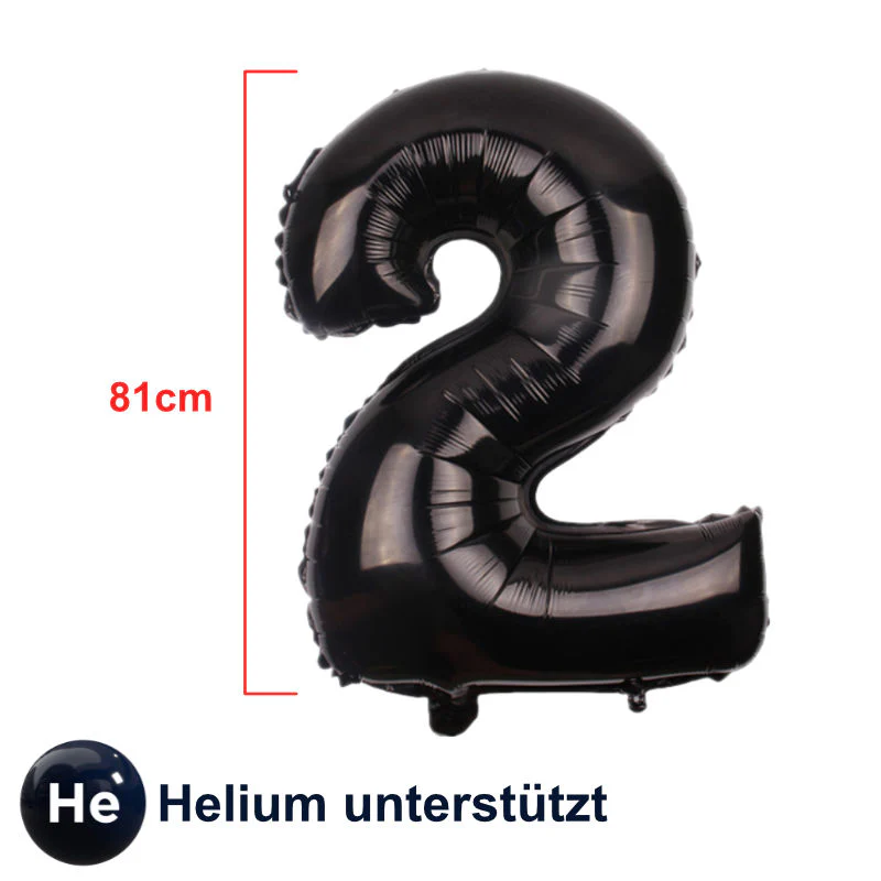 Folienballon Zahl 2 Schwarz Zahlenballon Geburtstagsparty Ballon 81cm - Image 2