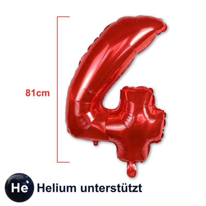 Folienballon Zahl 4 Zahlenballon Heliumballon Luftballon Rot 81cm - Image 2