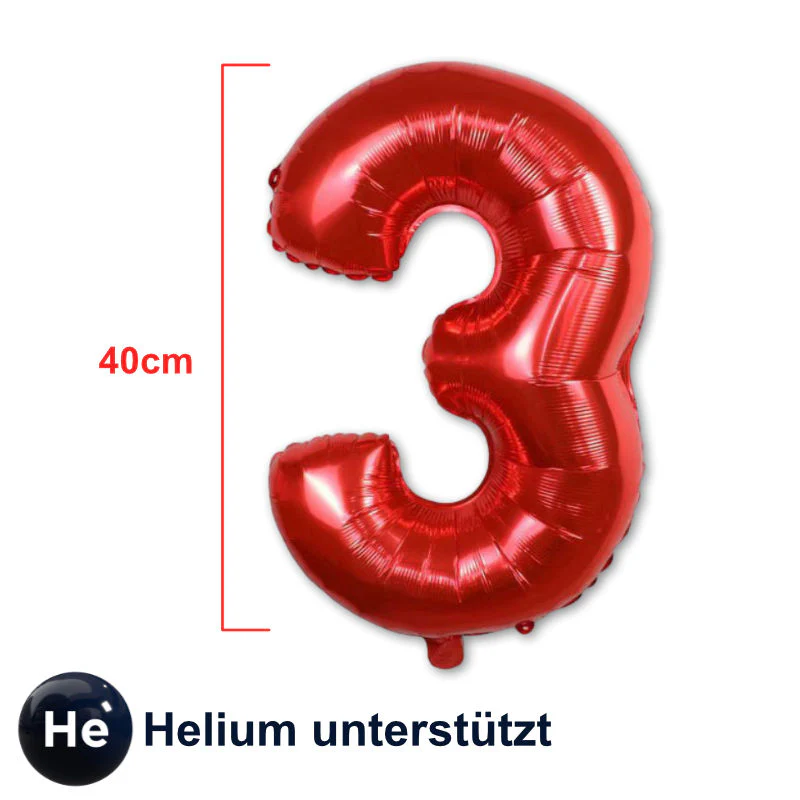 Folienballon Zahl 3 Rot Zahlenballon Geburtstagsparty Ballon 40cm - Image 2