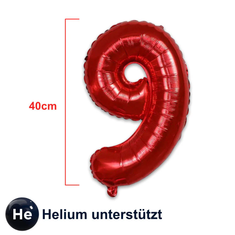 Folienballon Zahl 9 Zahlenballon Geburtstagsparty Ballon Rot 40cm - Image 2