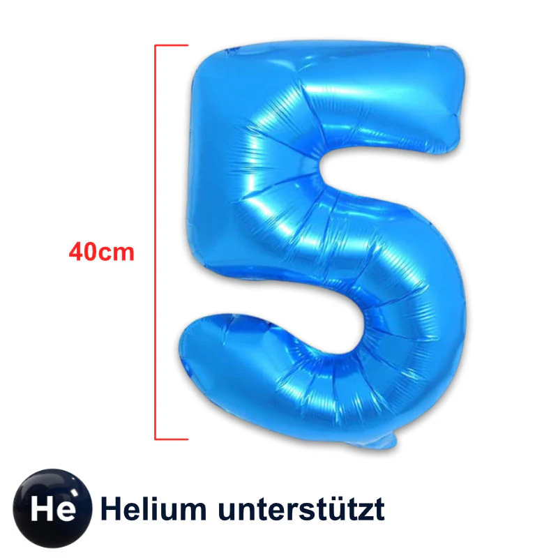 Zahlenballon Zahl 5 Luftballon Folienballon Heliumballon Blau 40cm - Image 2