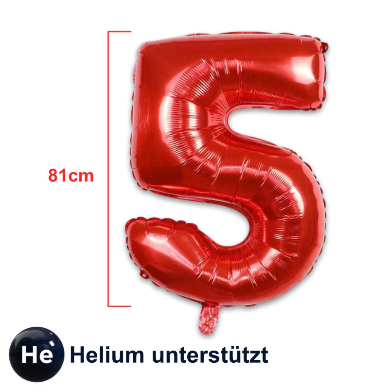 Zahlenballon Zahl 5 Rot Folienballon Geburtstagsparty Ballon 81cm - Image 2