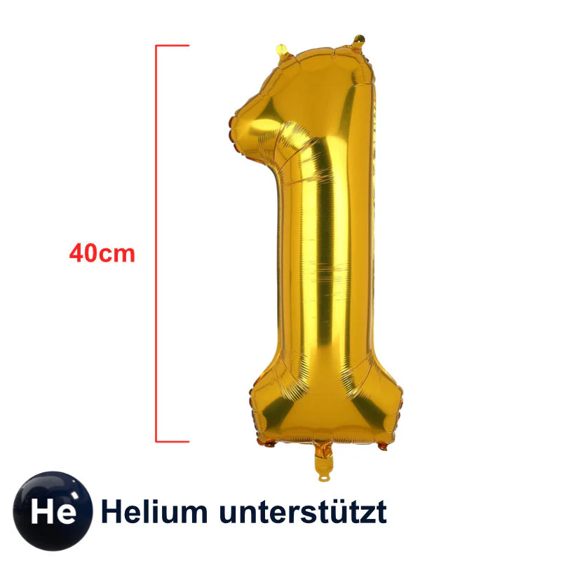 Zahlenballon Zahl 1 Folienballon Luftballon Heliumballon Golden 40cm - Image 2