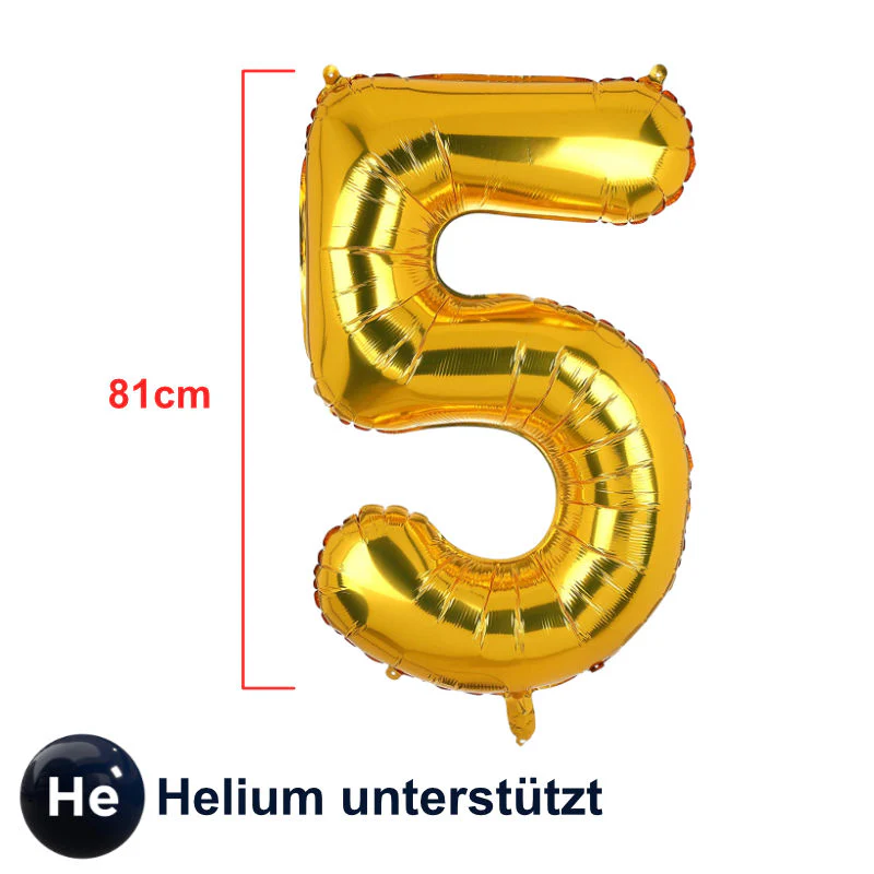 Zahlenballon Zahl 5 Golden Folienballon Geburtstagsparty Ballon 81cm - Image 2