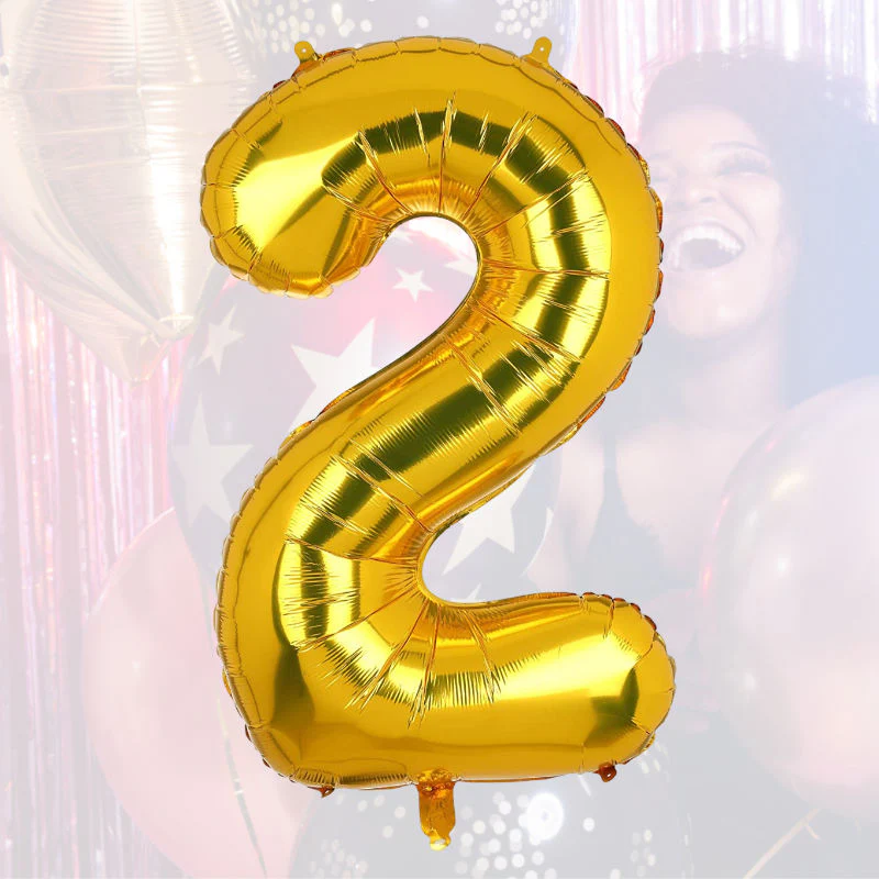 Folienballon Zahl 2 Golden Zahlenballon Geburtstagsparty Ballon 40cm