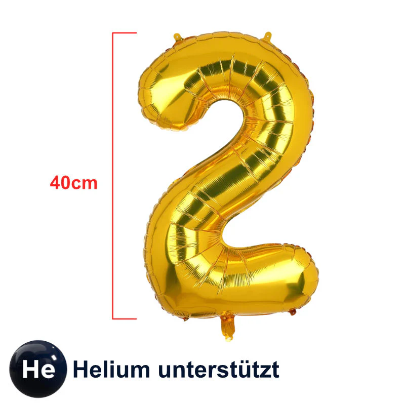 Folienballon Zahl 2 Golden Zahlenballon Geburtstagsparty Ballon 40cm - Image 2
