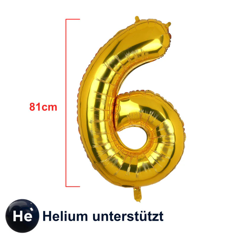 Folienballon Zahl 6 Zahlenballon Heliumballon Luftballon Golden 81cm - Image 2