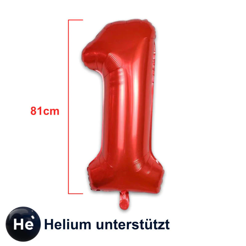 Zahlenballon Zahl 1 Rot Folienballon Luftballon Heliumballon 81cm - Image 2