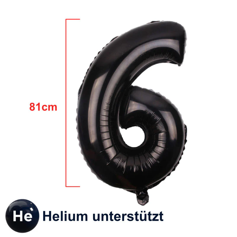 Folienballon Zahl 6 Schwarz Zahlenballon Geburtstagsparty Ballon 81cm - Image 2