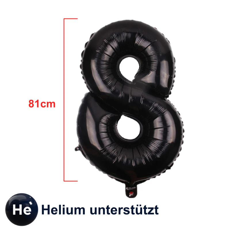Folienballon Zahl 8 Schwarz Zahlenballon Geburtstagsparty Ballon 81cm - Image 2