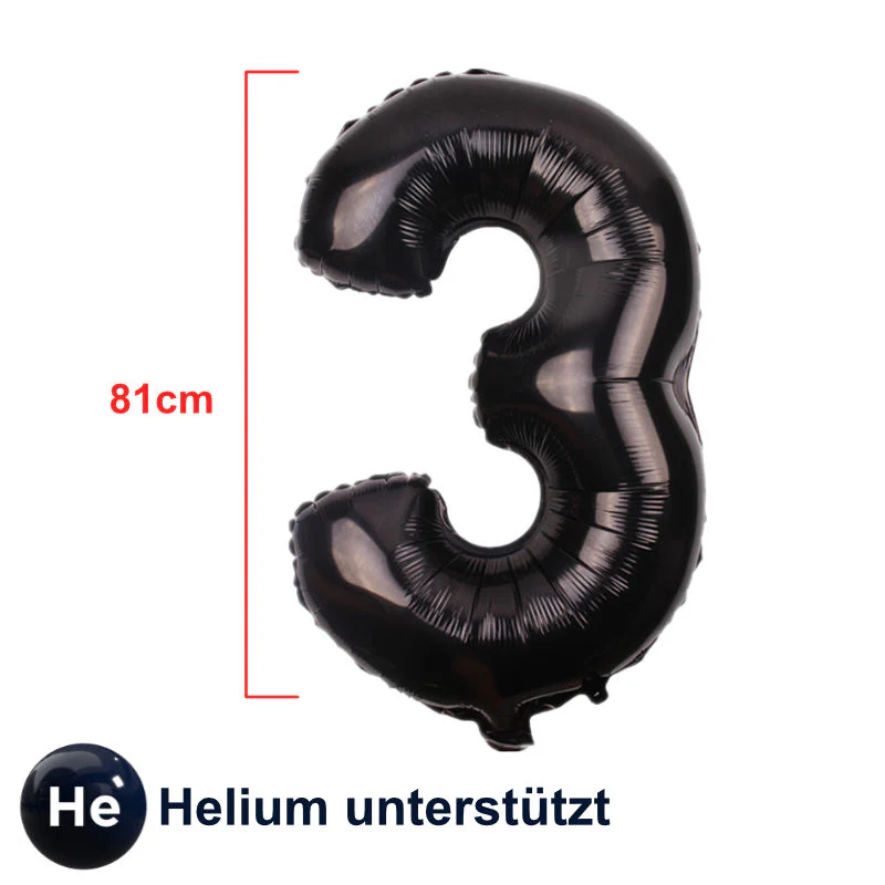 Folienballon Zahl 3 Zahlenballon Heliumballon Luftballon Schwarz 81cm - Image 2
