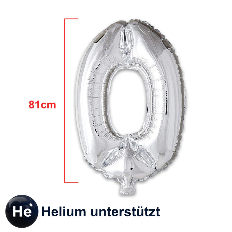 Folienballon Zahl 0 Silbrig Zahlenballon Luftballon Heliumballon 81cm - Image 2
