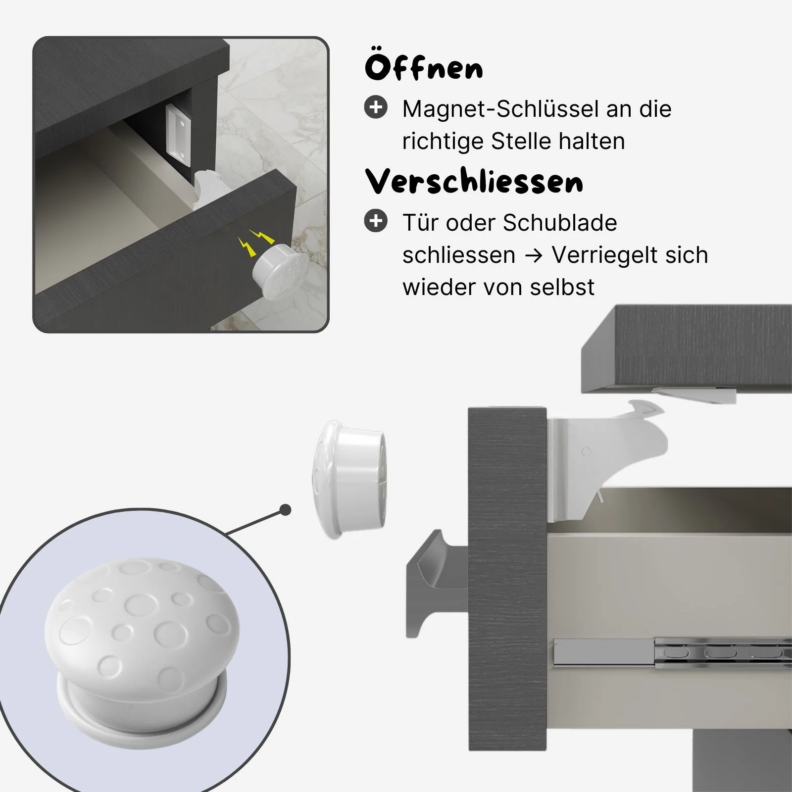Magnetisches Sicherheitsschloss-Set Schranksicherung Schrankschloss Kindersicherung - Image 2