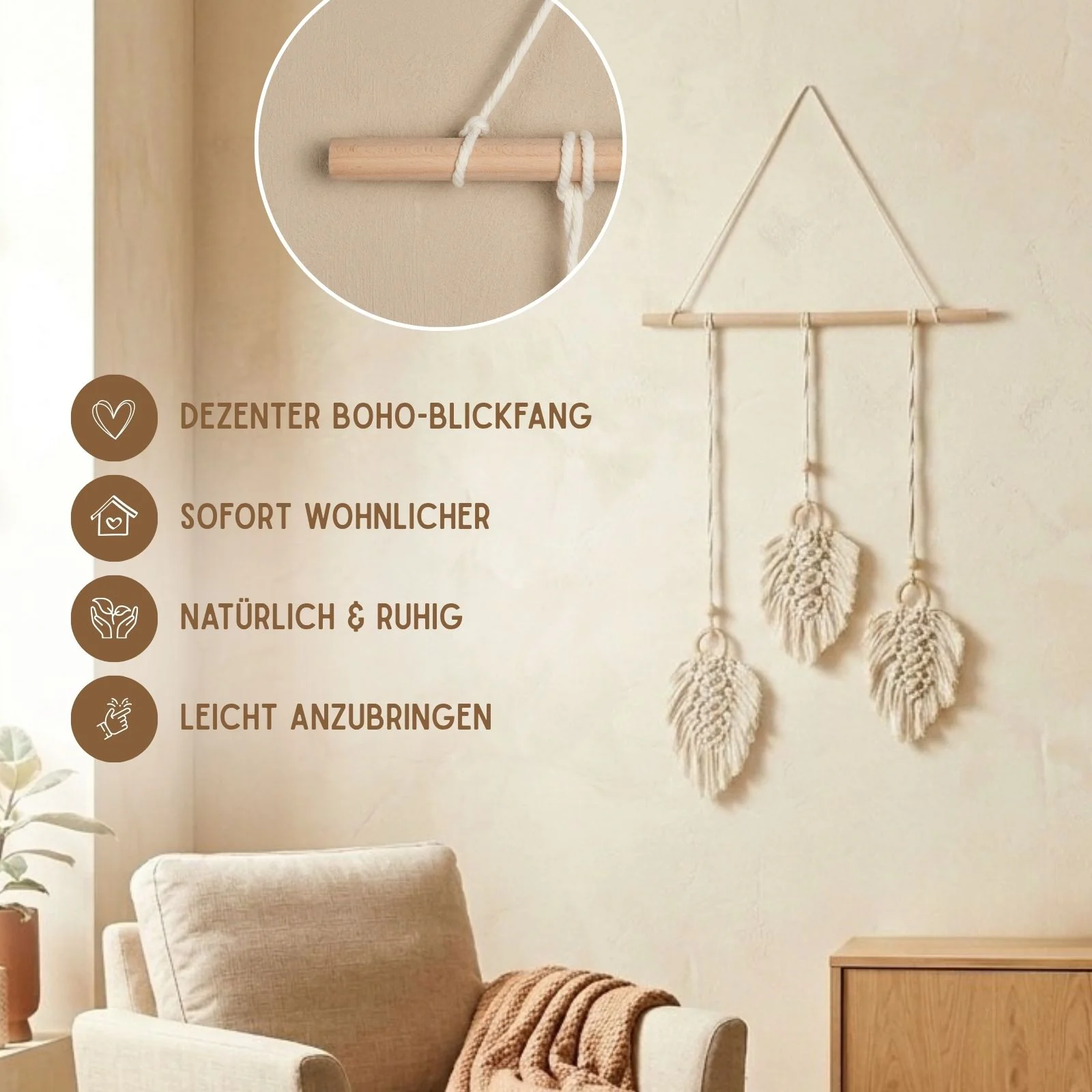 Makramee-Wandbehang Boho-Wanddeko Makramee-Hängedeko Boho-Wandhänger - Image 3