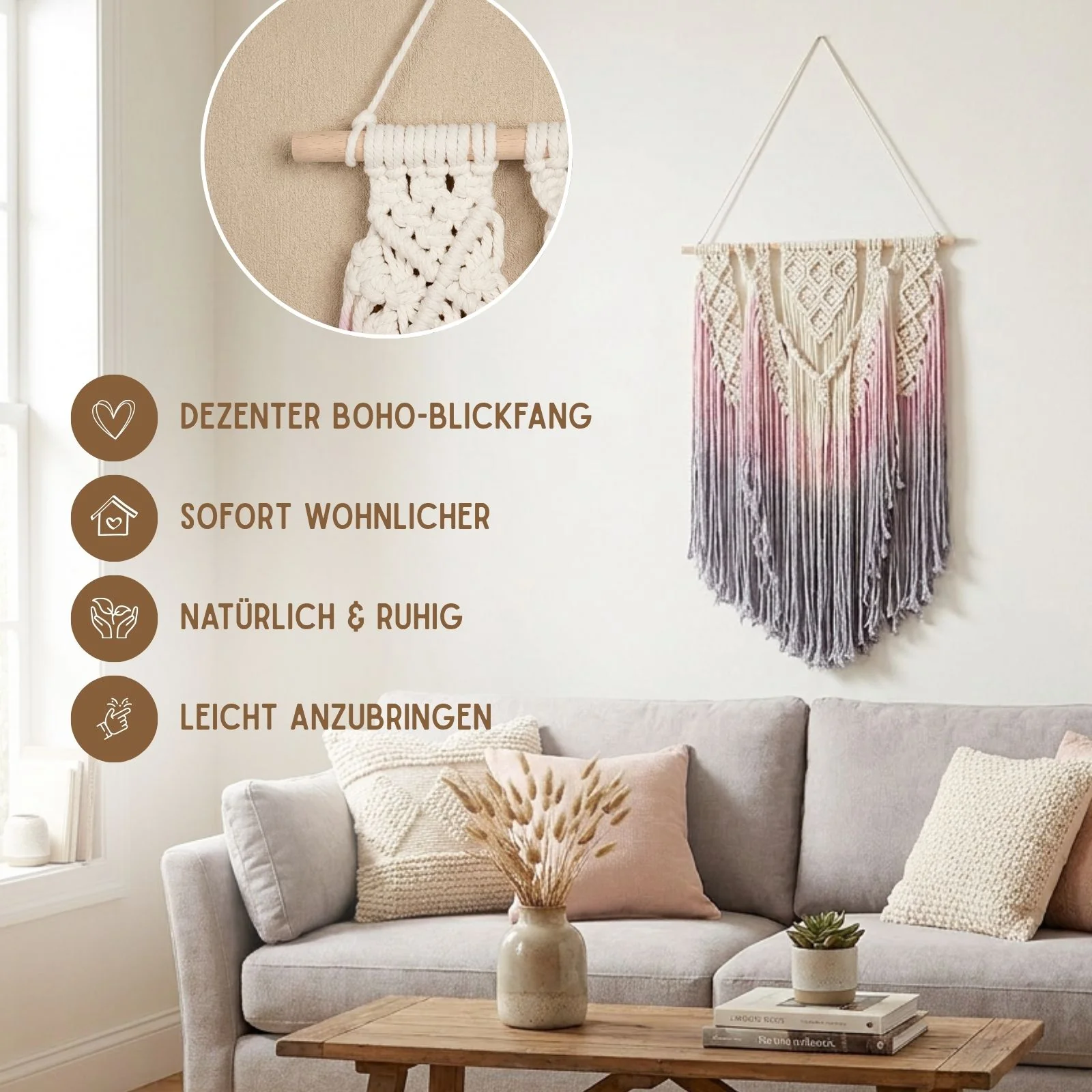 Makramee-Wandbehang Boho-Wandhänger Makramee-Hängedeko Boho-Wanddeko - Image 3