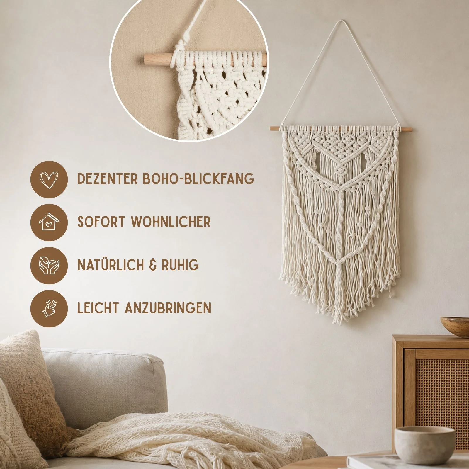 Makramee-Wandbehang Makramee-Hängedeko Boho-Wandhänger Boho-Wanddeko - Image 3