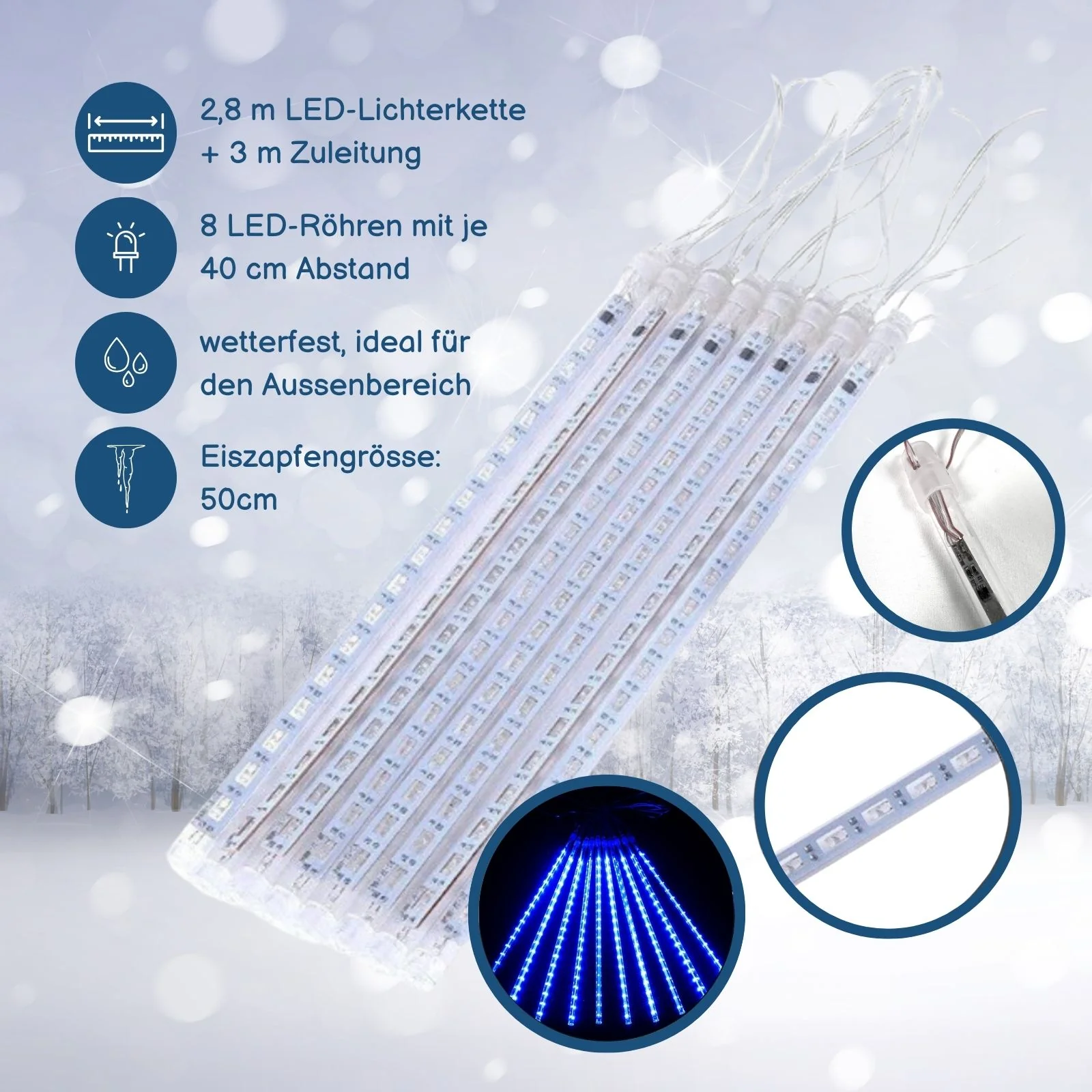 Meteor-Lichter 2.8m LED Weihnachtslichter Girlande Wassertropfen Eiszapfen - Image 3