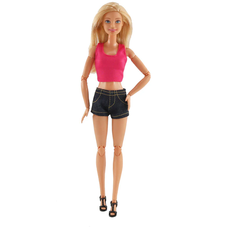 Mode Shorts und Shirt für Barbie Puppen Retro Collection Schwarz Pink - Image 3