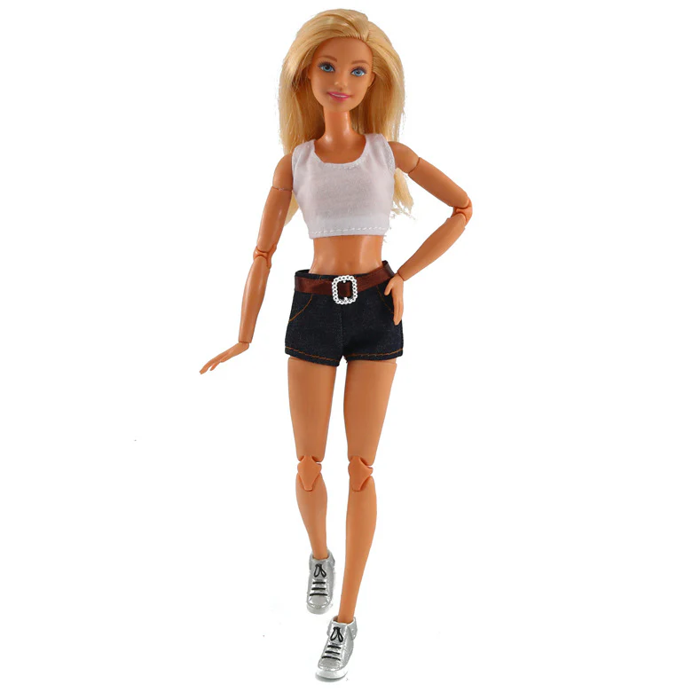 Mode Shorts und Top für Barbie Puppen Retro Collection Weiss Schwarz - Image 2