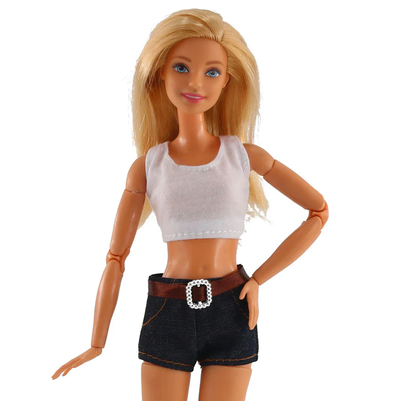 Mode Shorts und Top für Barbie Puppen Retro Collection Weiss Schwarz - Image 3