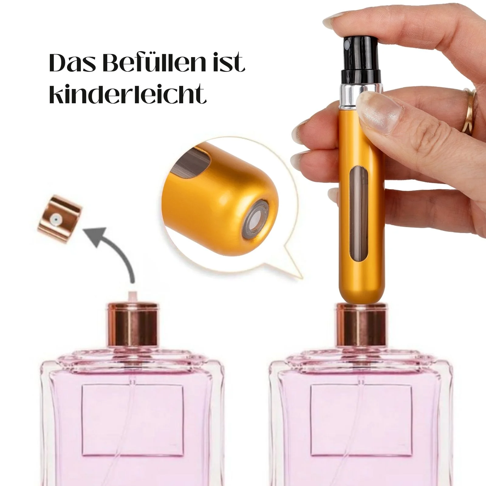2er-Set Mini-Parfümzerstäuber 8ml Parfum Vaporisateur Goldig Matt-Goldig - Image 3