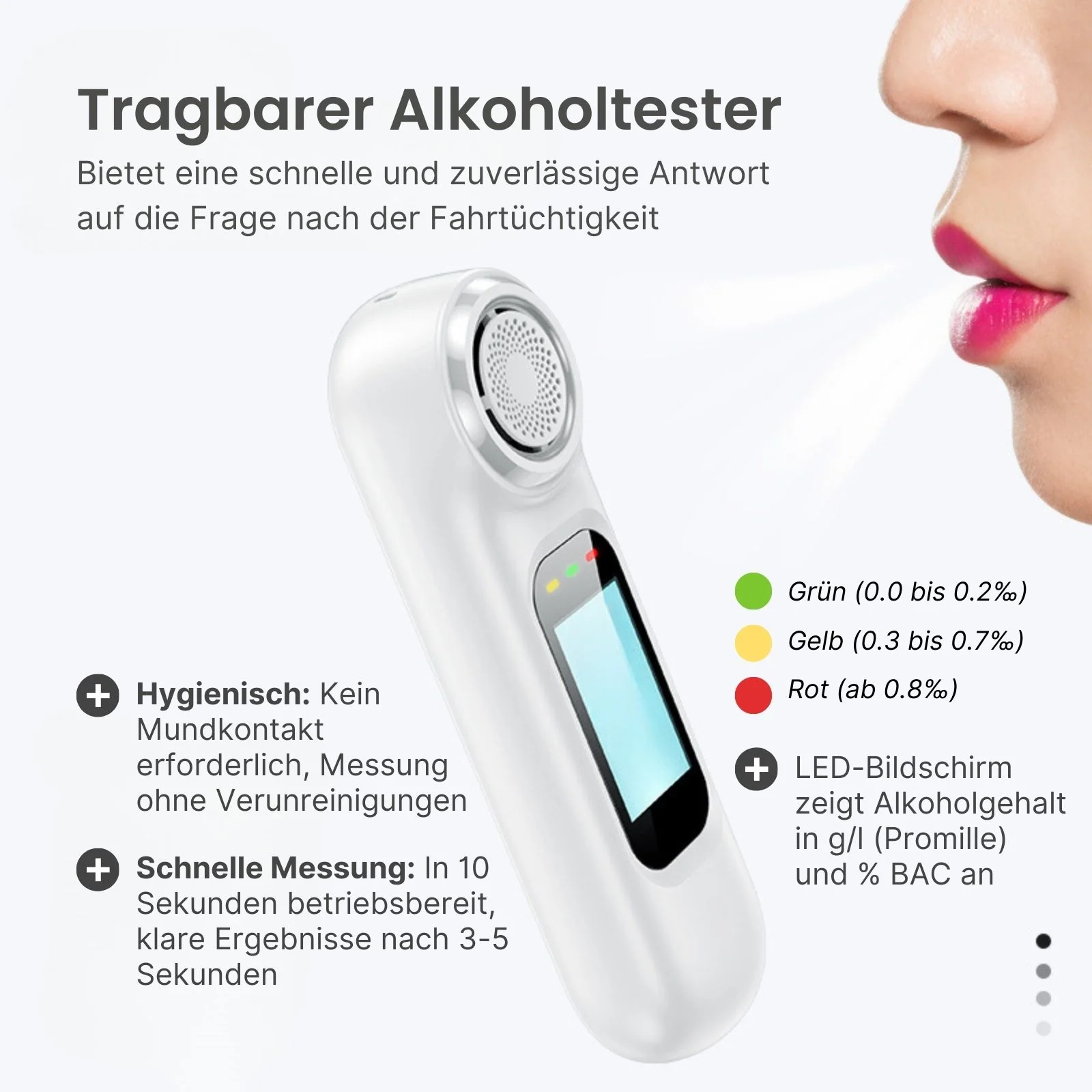 Portabler Alkoholtester Alkoholmessgerät Alkoholdetektor Alkohol-Schnelltest - Image 2