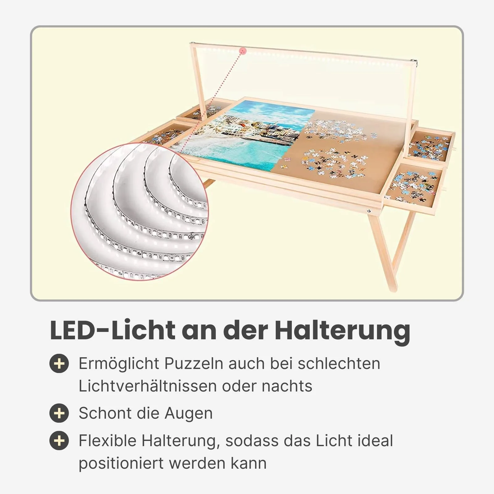 Puzzletisch für 500 Teile mit LED-Leiste und Auszügen Puzzlebrett - Image 2