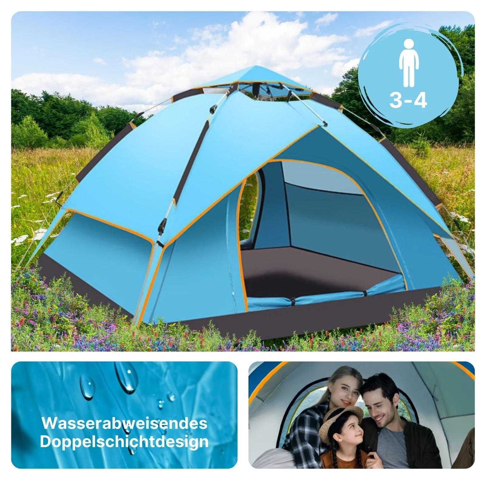 Quick-Up-Zelt für 3-4 Personen Campingzelt Automatikzelt Festivalzelt - Image 4