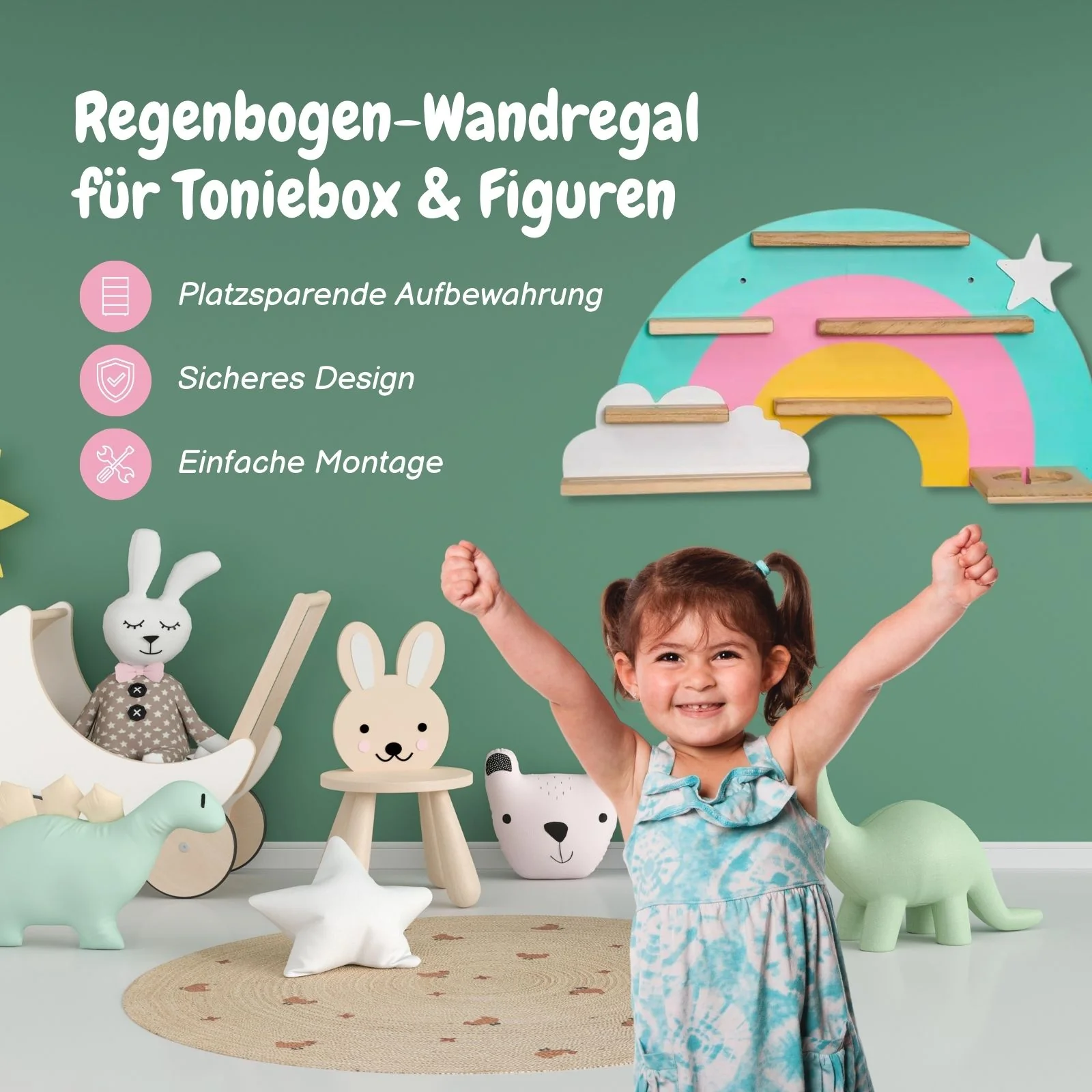 Regenbogen-Holzregal für Toniebox und Toniefiguren Wandregal Spielzeug-Organizer - Image 2