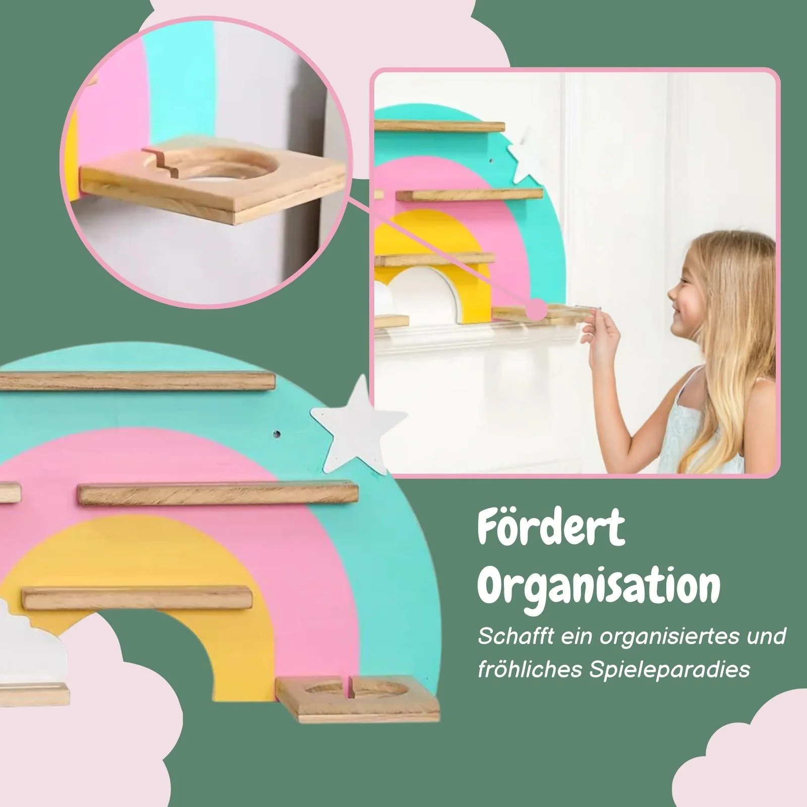 Regenbogen-Holzregal für Toniebox und Toniefiguren Wandregal Spielzeug-Organizer - Image 3