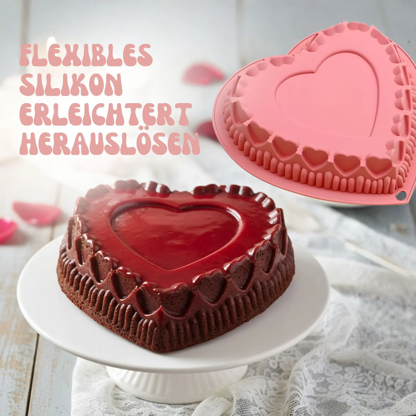 Silikonform Herz Backform Kuchenform Motivform Schokoladenform - Image 2