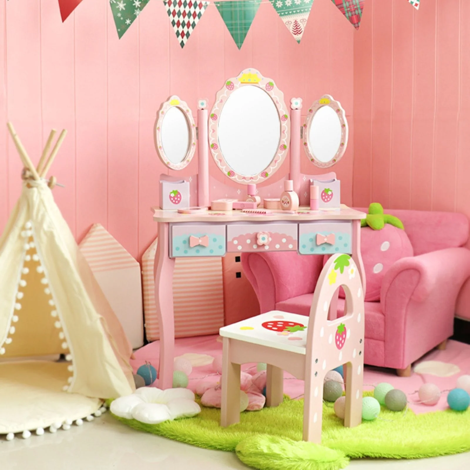 Spiel Schminktisch für Kinder Kosmetik Kommode Schminkspiegel Beauty Tisch - Image 2