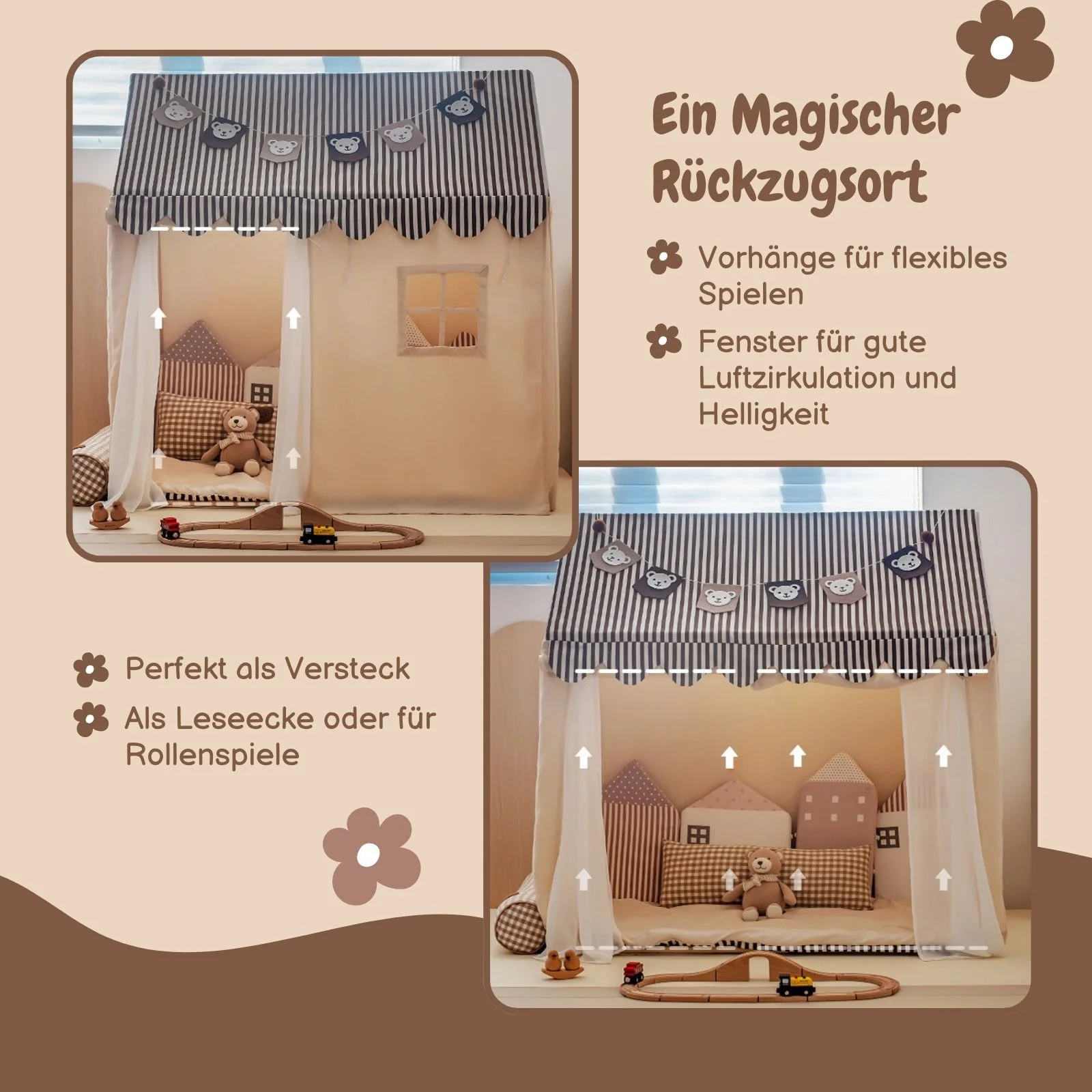 Spielhütte Kinder-Spielhaus Hauszelt Kinderzelt Spielzelt Kuschelhaus - Image 3