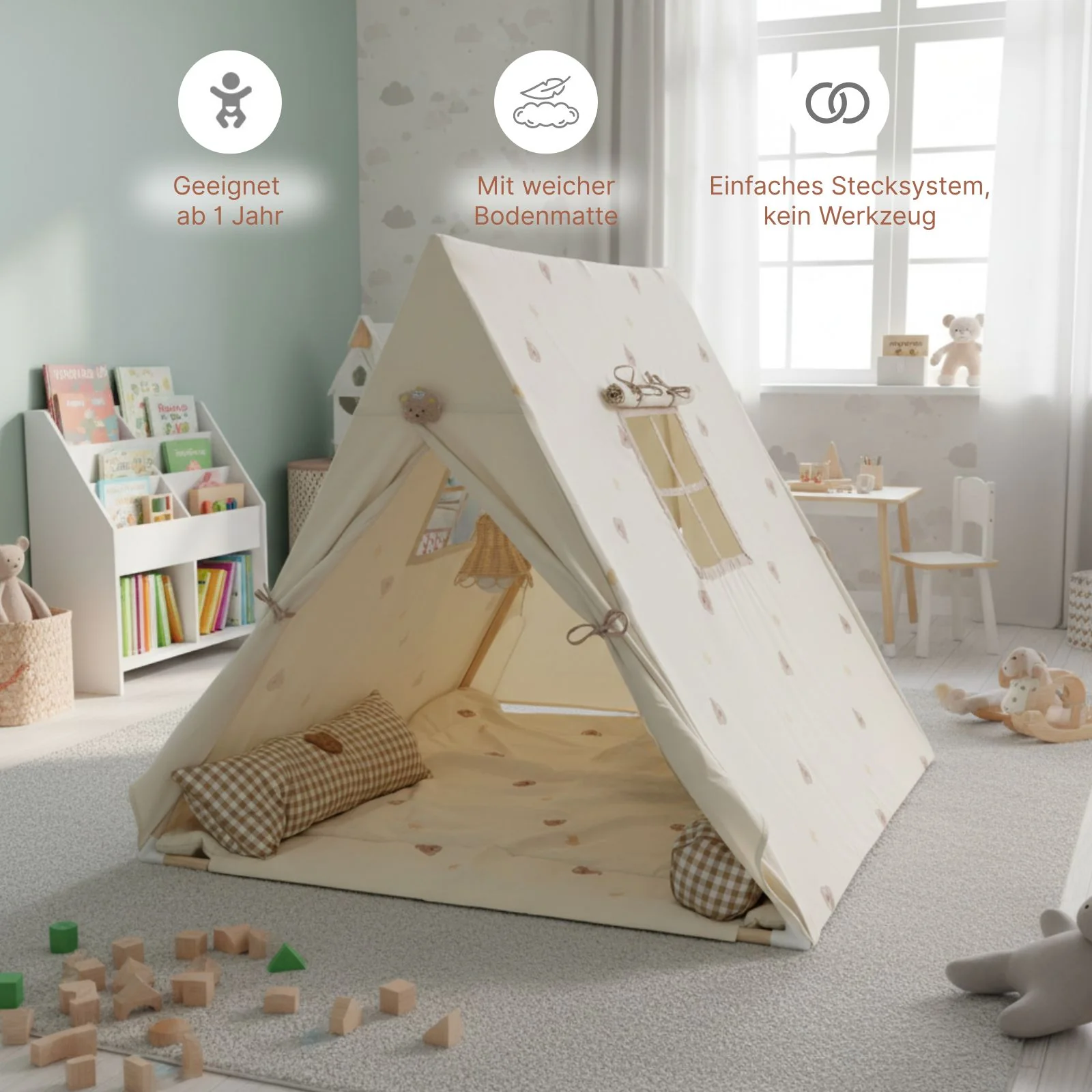 Spielzelt mit Lampe Kinderzelt Kuschelzelt Tipi für Kinder Indoor-Zelt - Image 3