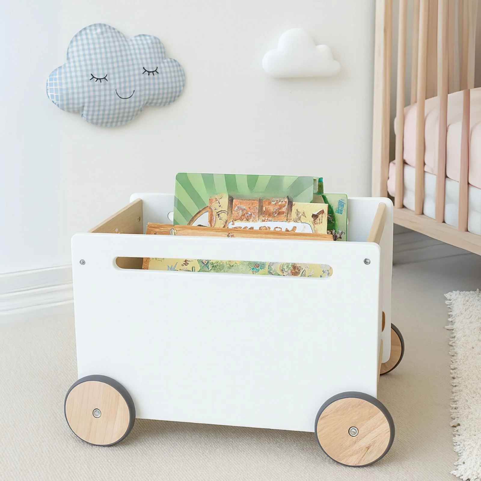 Spielzeugkiste auf Rollen Spielzeugwagen Bücherkiste Holz-Rollbox - Image 7