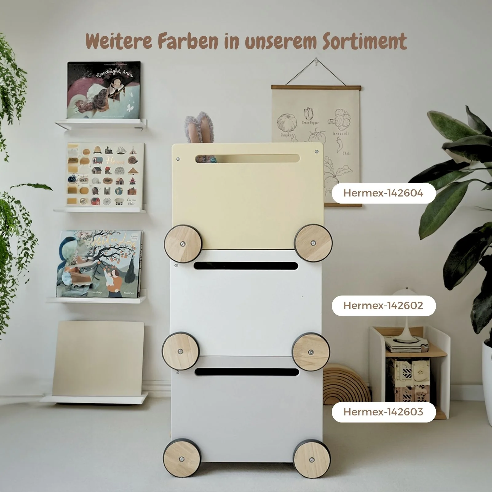 Spielzeugkiste auf Rollen Holz-Rollbox Spielzeugwagen Bücherkiste - Image 9