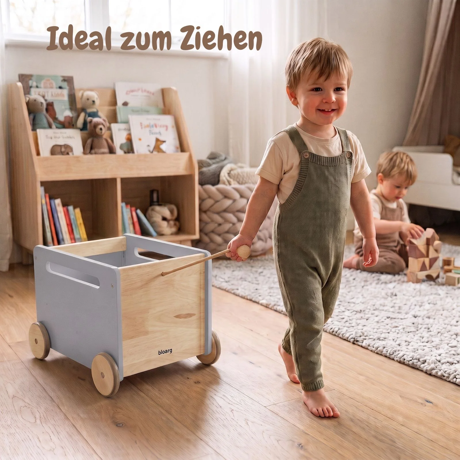 Spielzeugkiste auf Rollen Bücherkiste Spielzeugwagen Holz-Rollbox - Image 7