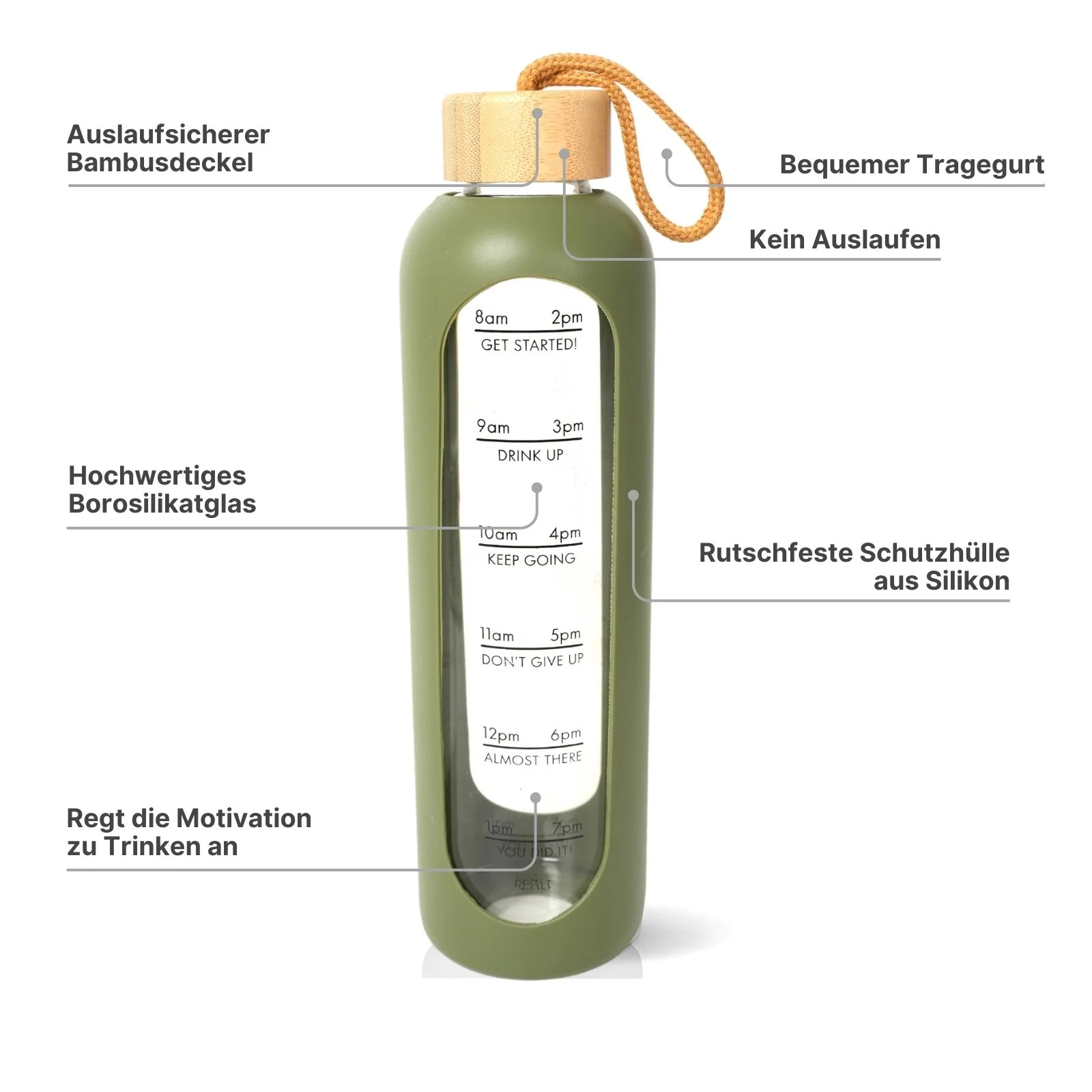Sportflasche Trinkflasche Getränkeflasche Wasserflasche Glasflasche - Image 3