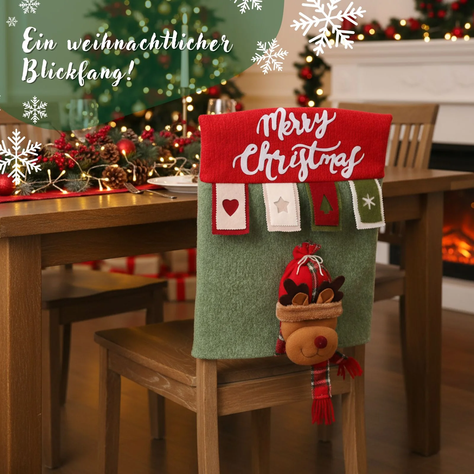 Stuhlhusse mit Rentier Weihnachts-Stuhldeko Stuhlbezug Stuhlüberzug - Image 2