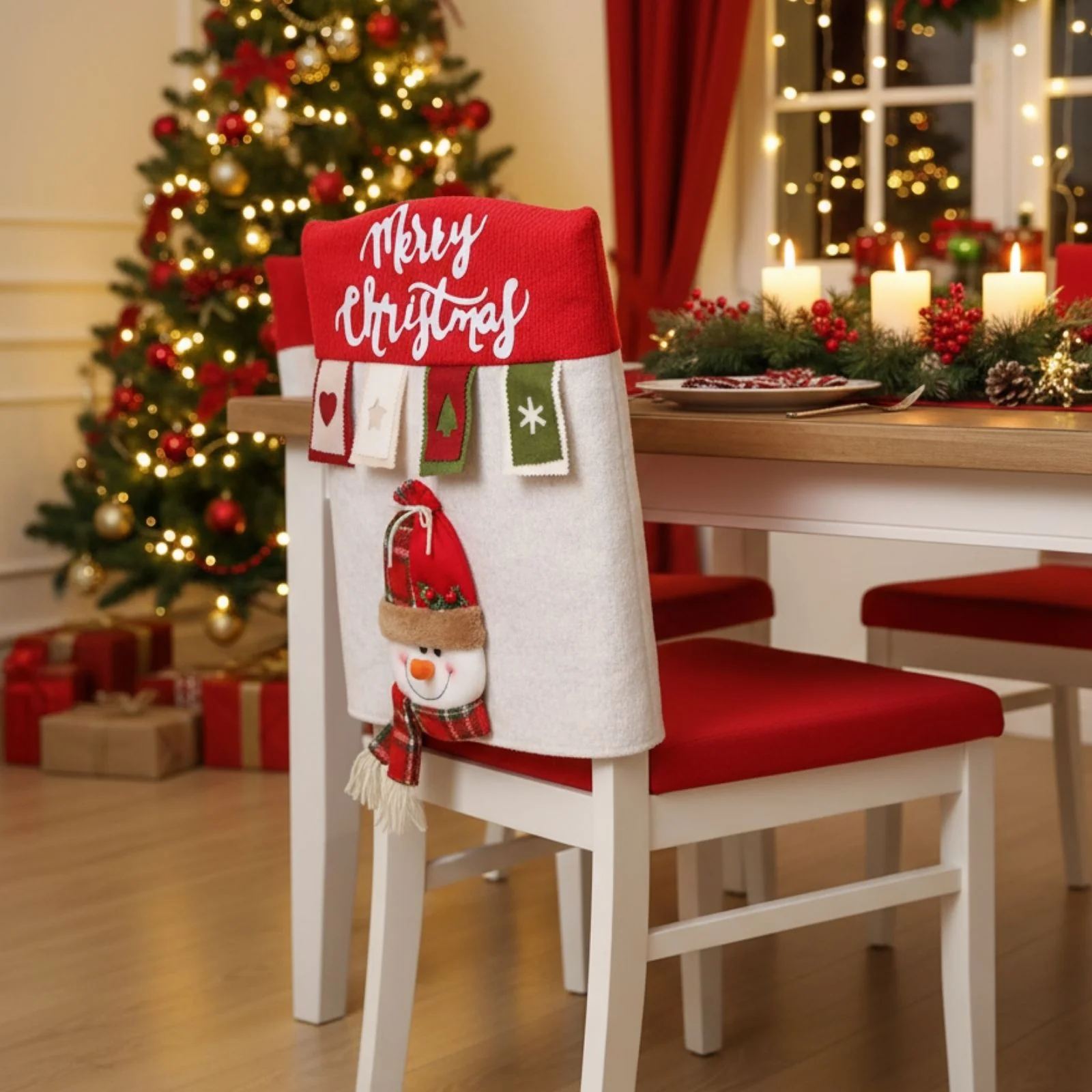 Stuhlhusse mit Schneemann Weihnachts-Stuhldeko Stuhlbezug Stuhlüberzug - Image 8