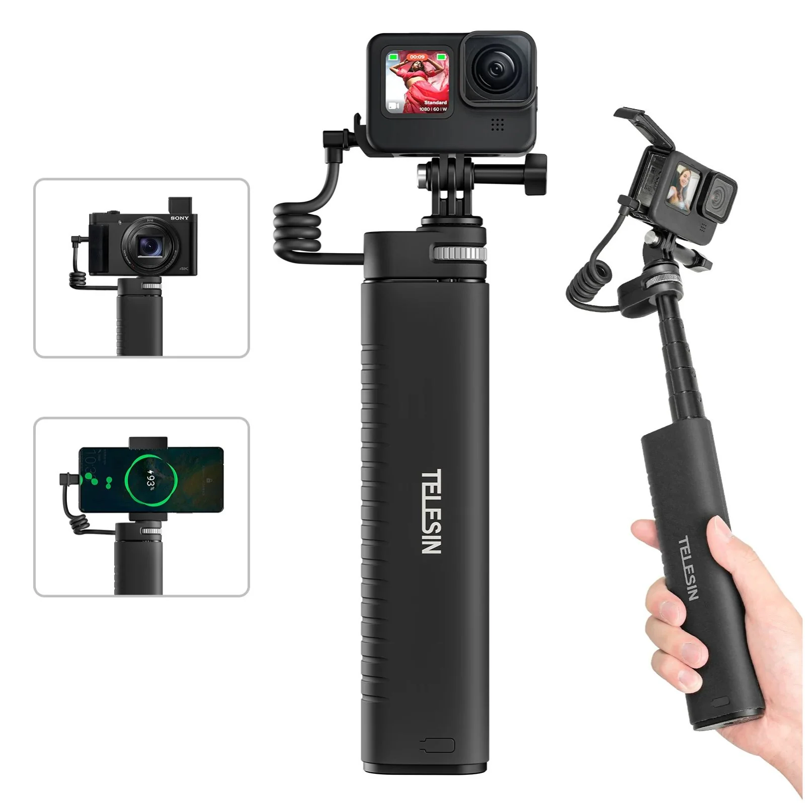 Telesin Selfie Stick Actioncam mit Adapter für GoPro DJI Insta360 uvm - Image 2