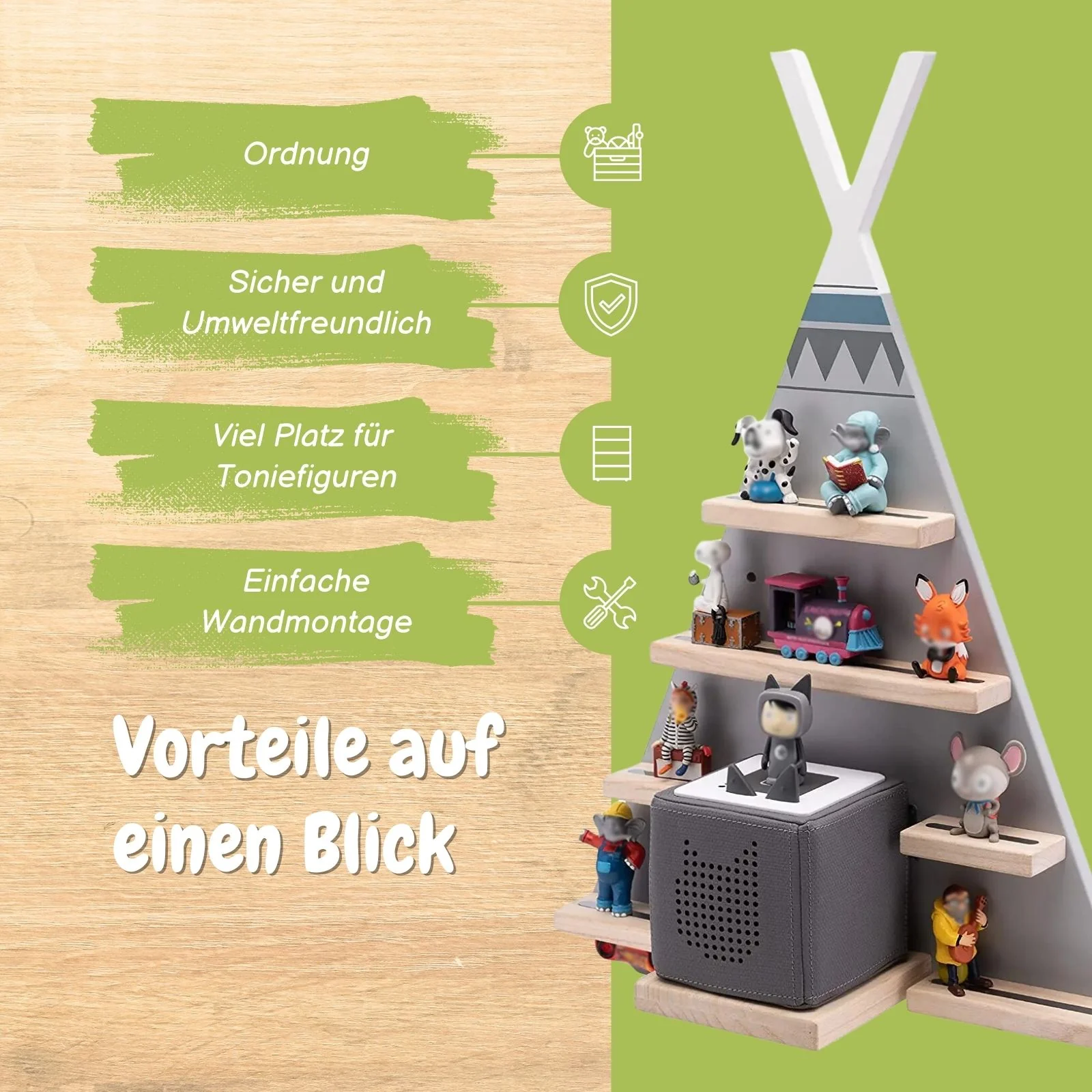 Tipi-Wandregal für Toniebox und Toniefiguren Holzregal Spielzeug-Organizer - Image 2