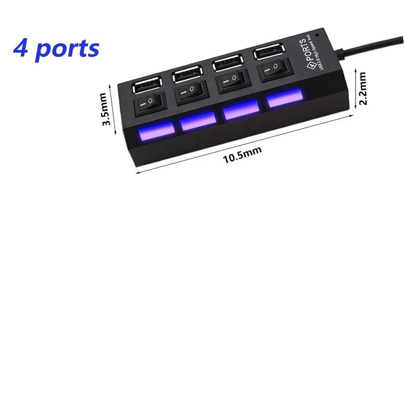 USB-Hub 2.0 4-Anschlüsse Adapter mit Ein- u. Ausschalter und Licht - Image 3